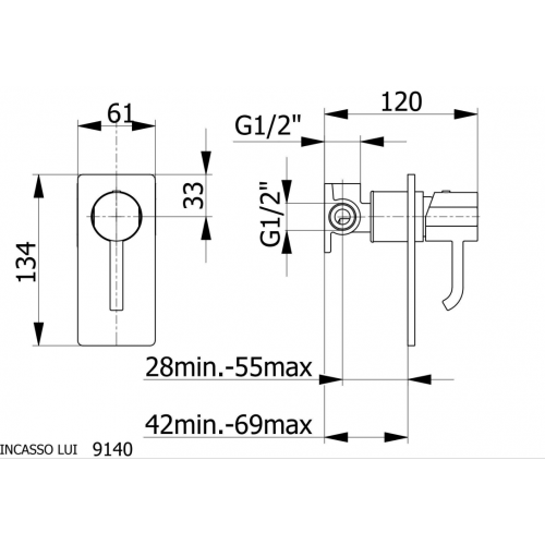 Смесител за вграждане за душ DEMM Lui 9140, хром